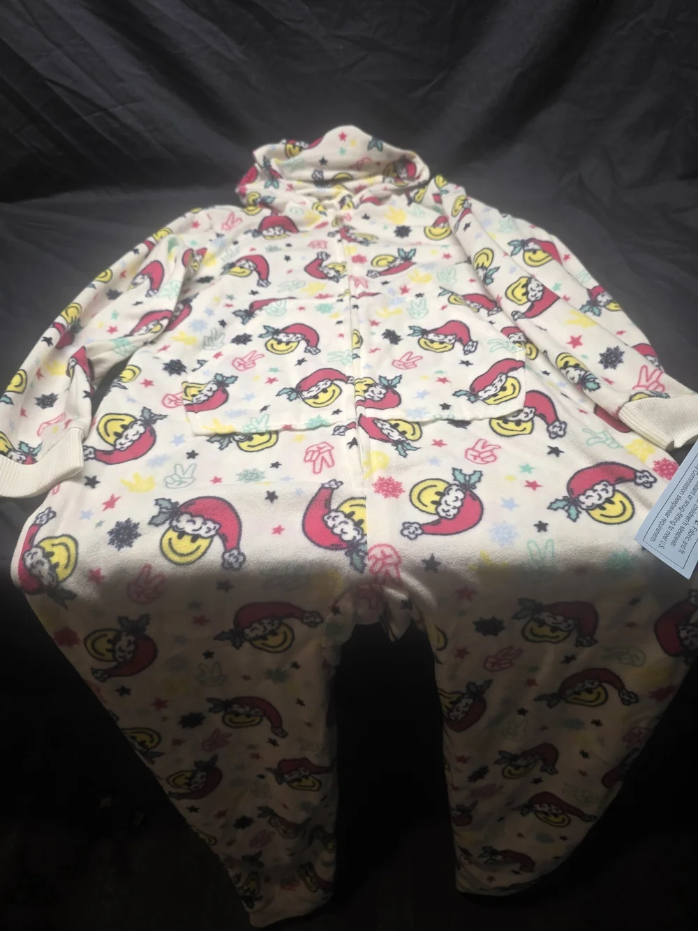 Cat & Jack Kids Christmas Smiley Santa Hooded Fleece Union Suit Pajamas XL (14)